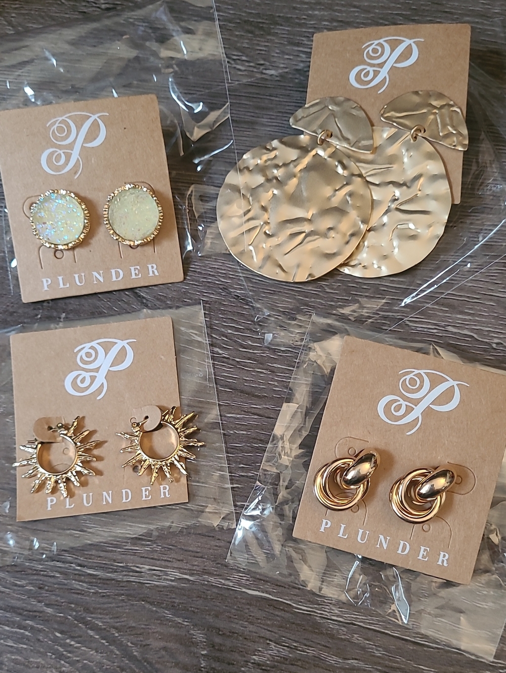 Plunder Gold Tone Earrings 4 Pairs